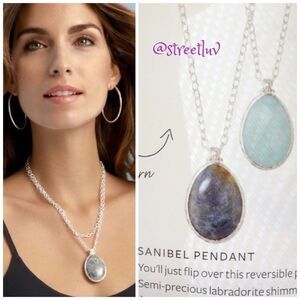 Stella & Dot Sanibel Pendant Necklace Silver Reversible Quartzite